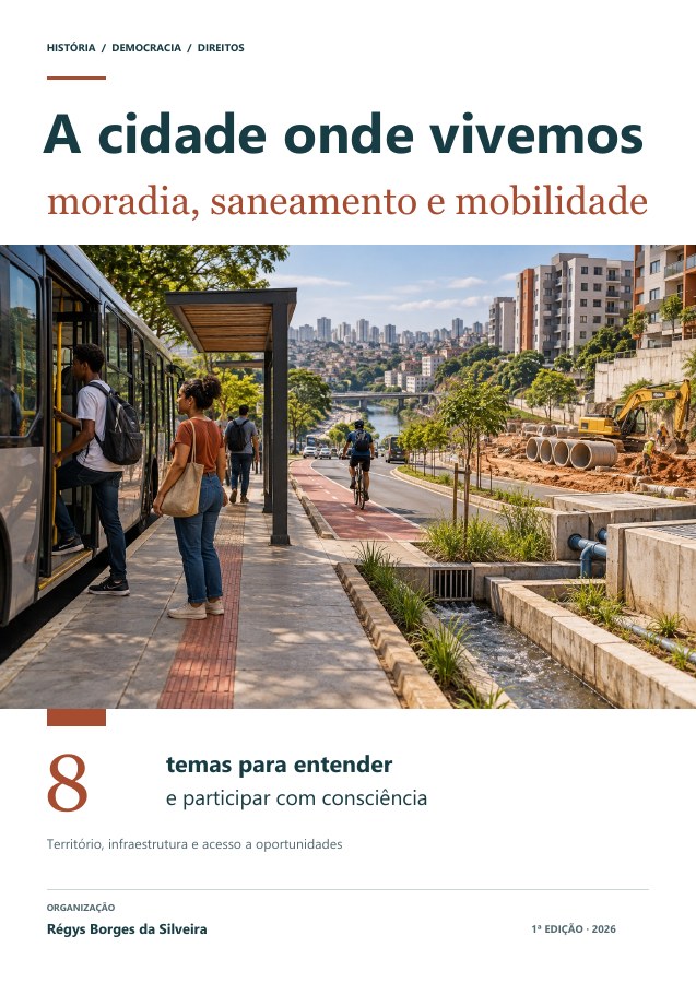 Capa da cartilha Moradia, saneamento e mobilidade
