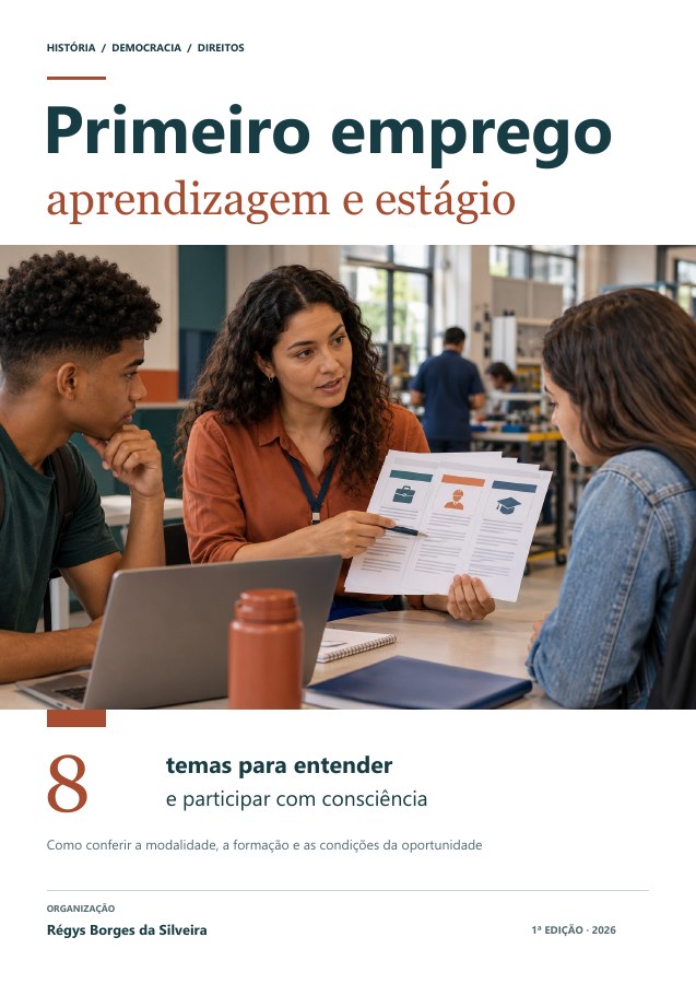 Capa da cartilha Primeiro emprego, aprendizagem e estágio: como distinguir as oportunidades
