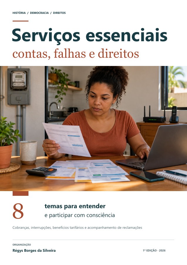 Capa da cartilha Água, energia, telefone e internet: como conferir seus direitos